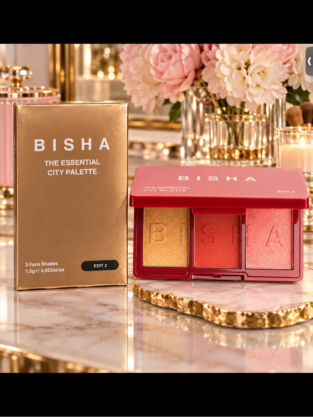 ISH 3-Shade Face Palette — Gold, Red, Coral Blush Trio
